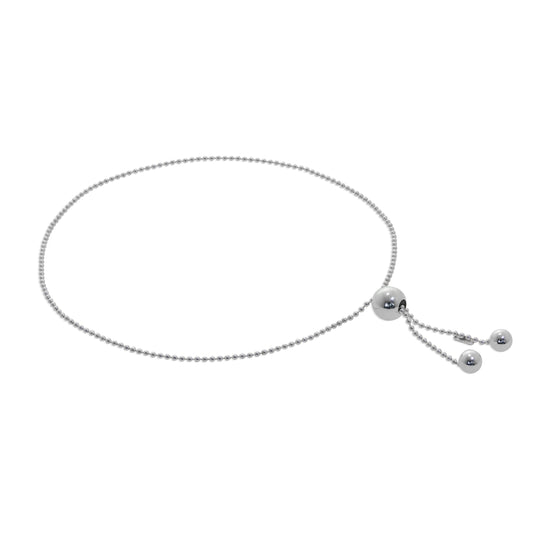 Bracelet réglable en argent sterling avec chaîne perlée et fermoir à boule coulissant