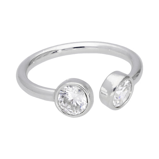 Bague ouverte réglable en argent sterling avec zircone cubique rond transparent