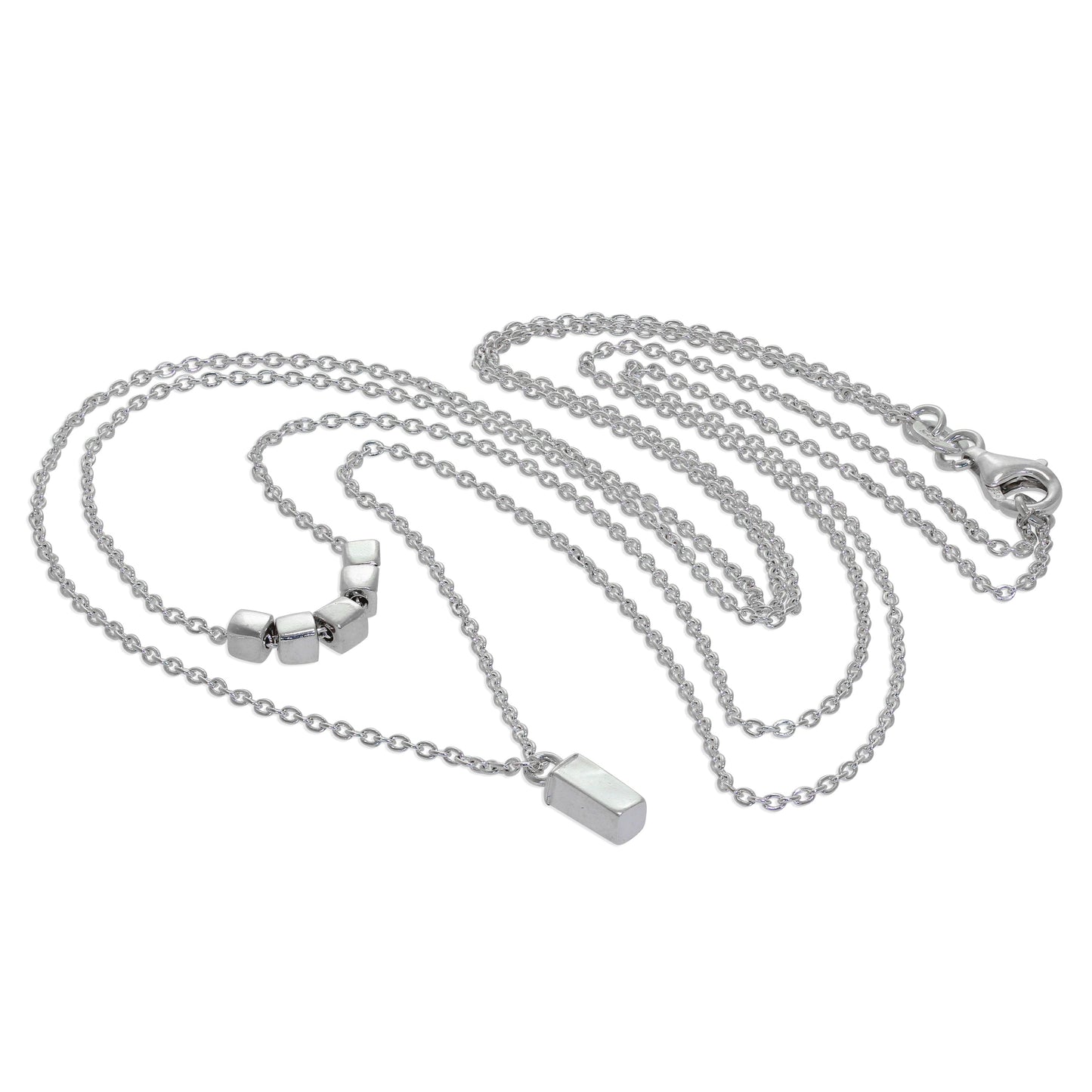 Collier en argent sterling à double couche et cube de 40 cm