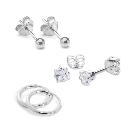 Lot de 3 boucles d'oreilles essentielles en argent sterling
