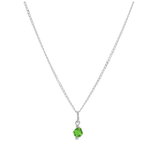 Collier en argent sterling et perles de cristal vert - 14 à 22 pouces
