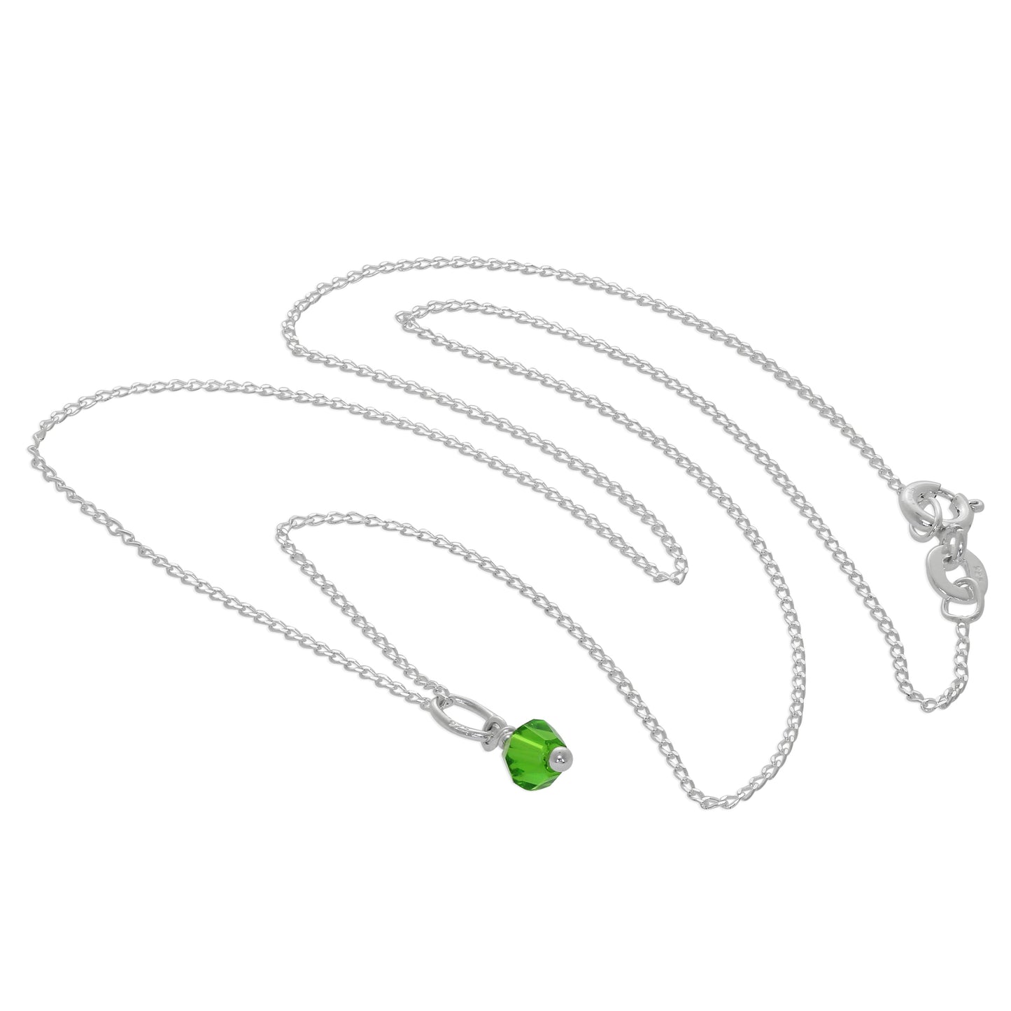 Collier en argent sterling et perles de cristal vert - 14 à 22 pouces
