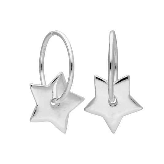 Boucles d'oreilles créoles en argent sterling avec breloque étoile flottante de 12 mm