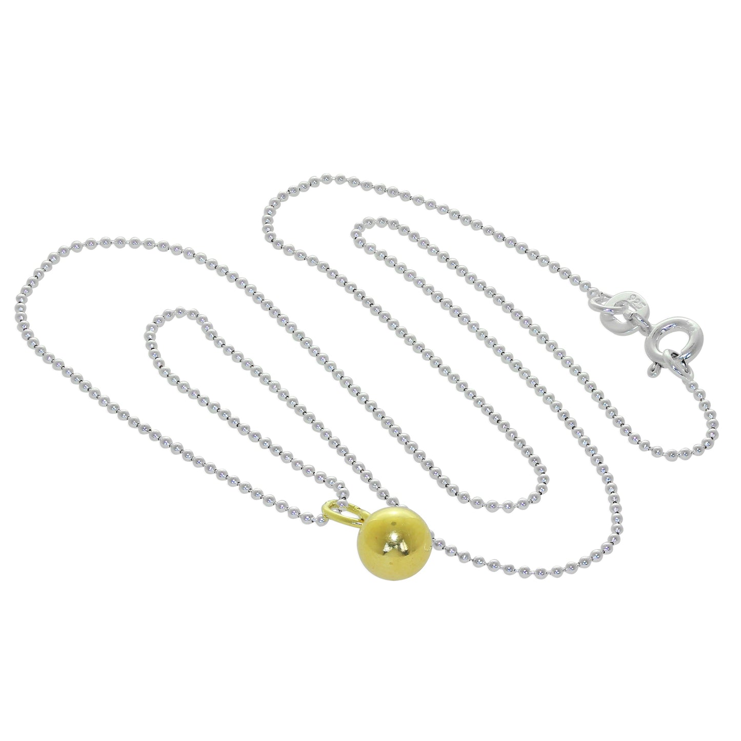 Collier boule de Noël en argent sterling plaqué or - 14 à 22 pouces