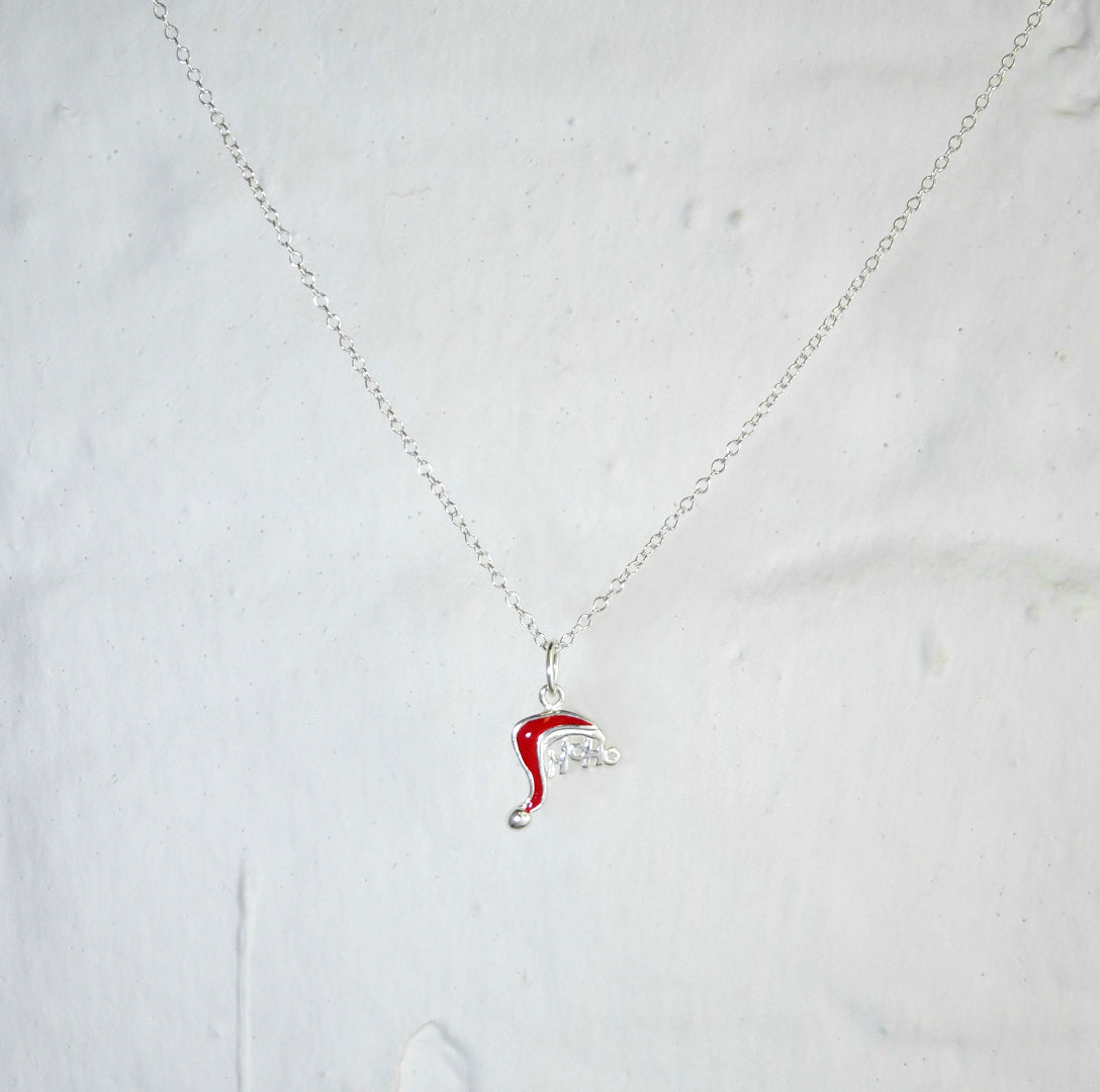 Collier HOHOHO en argent sterling avec chapeau de Père Noël de 14 à 22 pouces