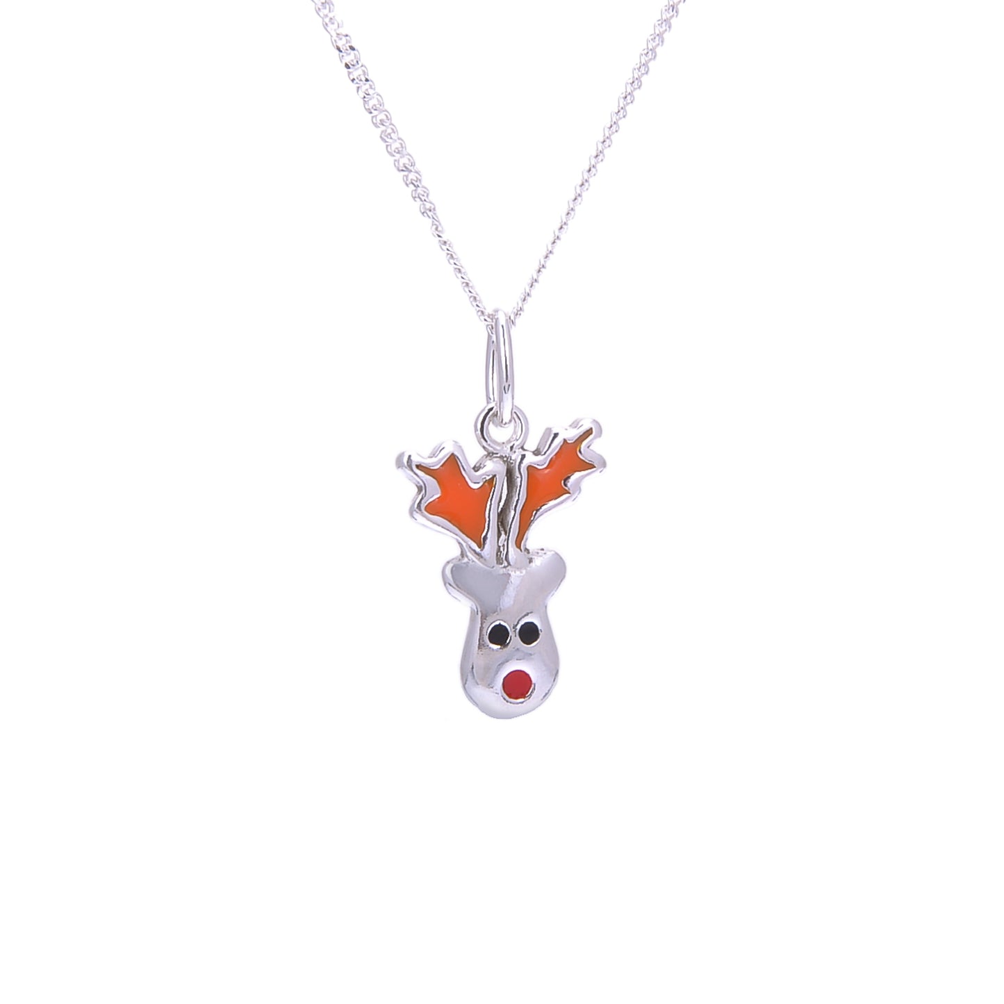 Collier de Noël en argent sterling avec renne au nez rouge et émail