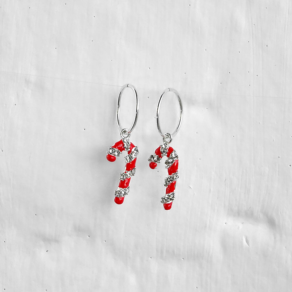 Boucles d'oreilles créoles en argent sterling avec breloque canne à sucre 12 mm