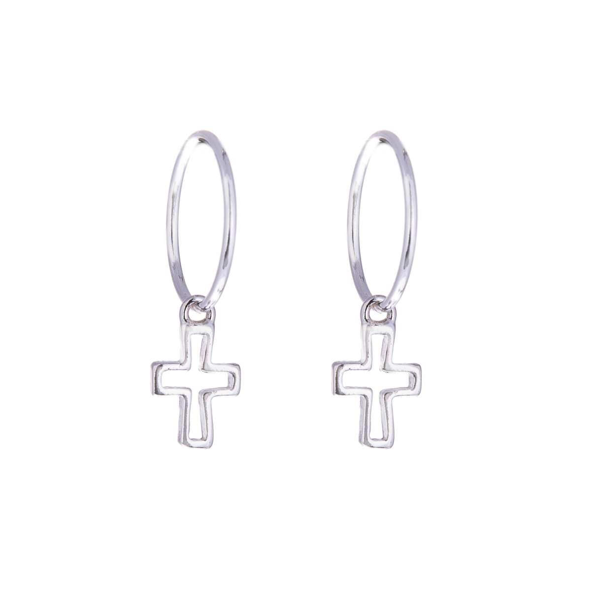 Boucles d'oreilles créoles en argent sterling avec breloques en forme de croix de 12 mm