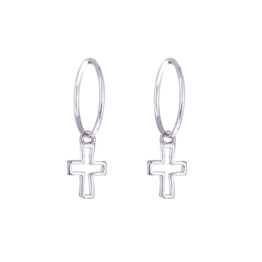 Boucles d'oreilles créoles en argent sterling avec breloques en forme de croix de 12 mm