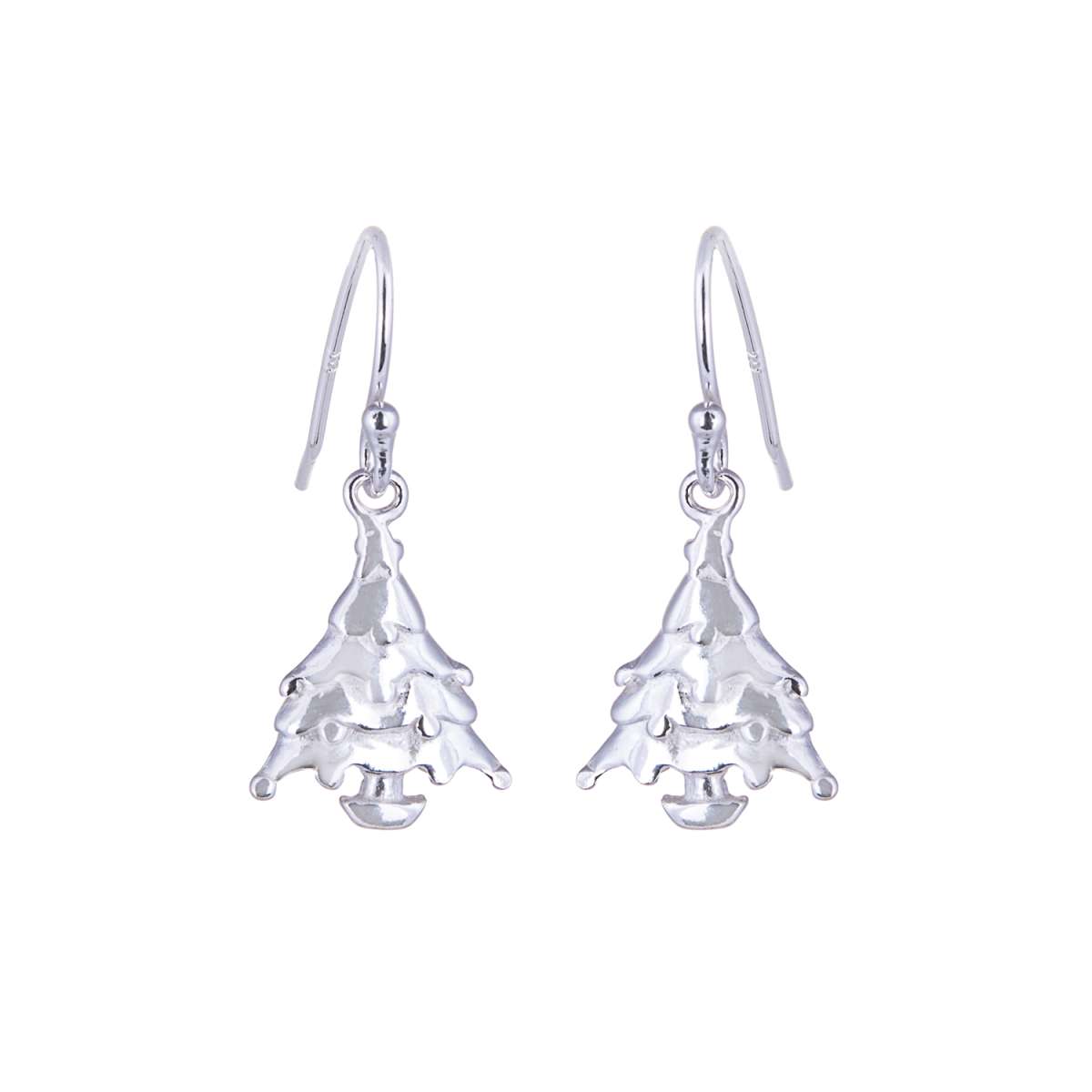 Boucles d'oreilles hameçon en argent sterling en forme de sapin de Noël