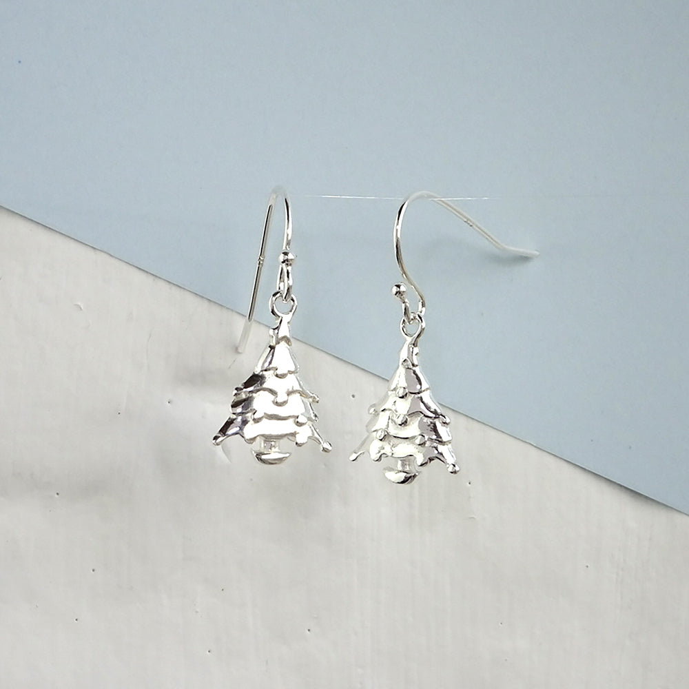 Boucles d'oreilles hameçon en argent sterling en forme de sapin de Noël