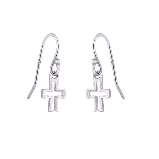 Boucles d'oreilles en argent sterling avec breloque en forme de croix et hameçon
