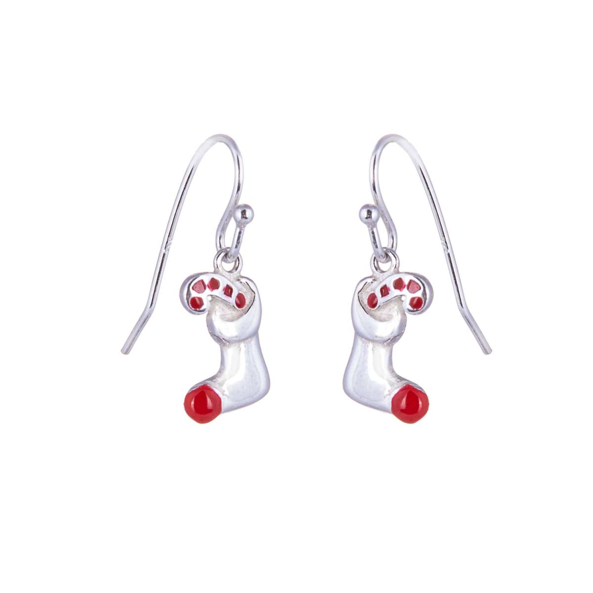 Boucles d'oreilles en argent sterling avec breloques en forme de chaussette et de canne à sucre