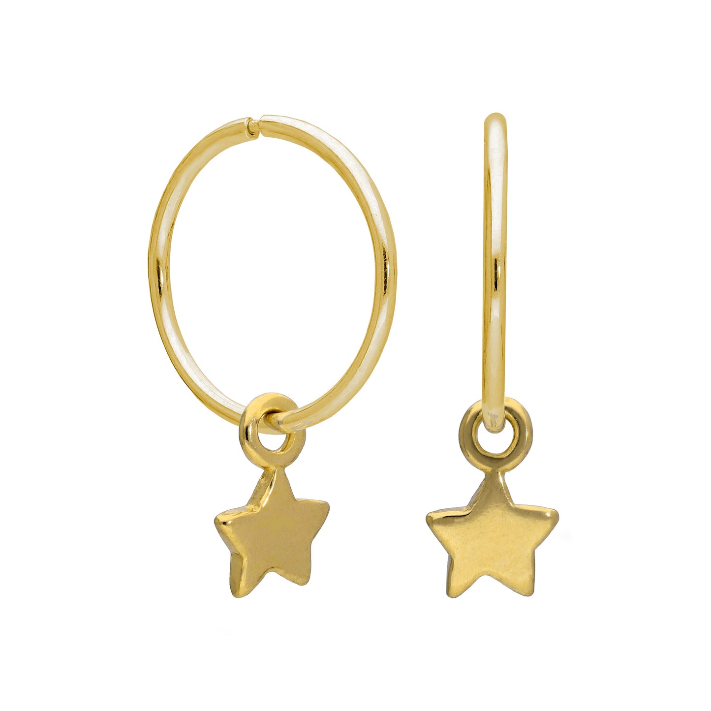 Boucles d'oreilles créoles en argent sterling plaqué or avec breloques en forme d'étoile minuscule de 12 mm