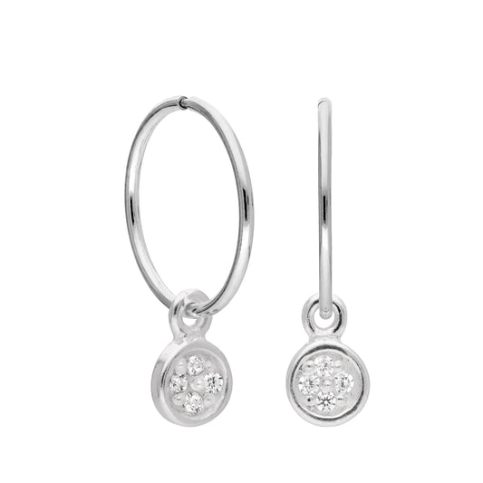 Boucles d'oreilles créoles rondes en argent sterling avec zircones cubiques transparents de 12 mm