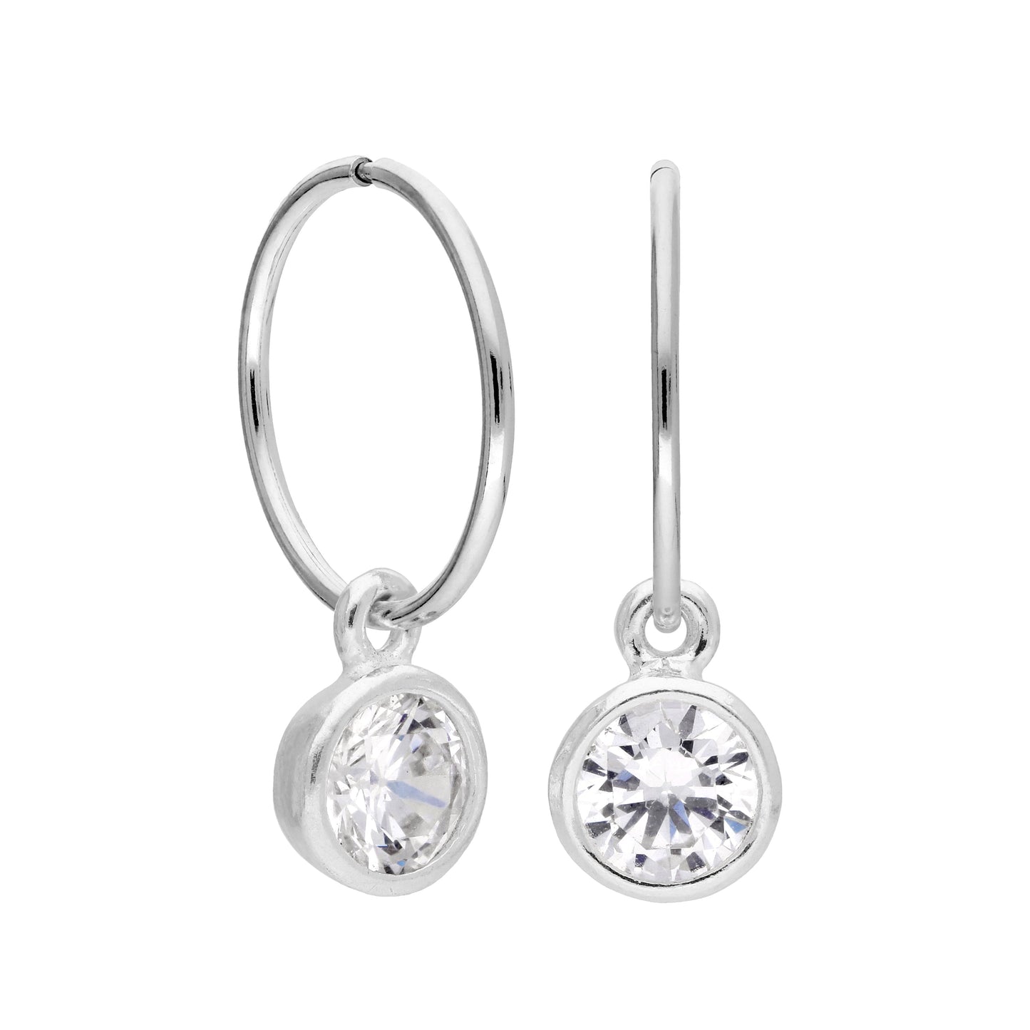 Boucles d'oreilles créoles en argent sterling avec cristaux transparents de 12 mm