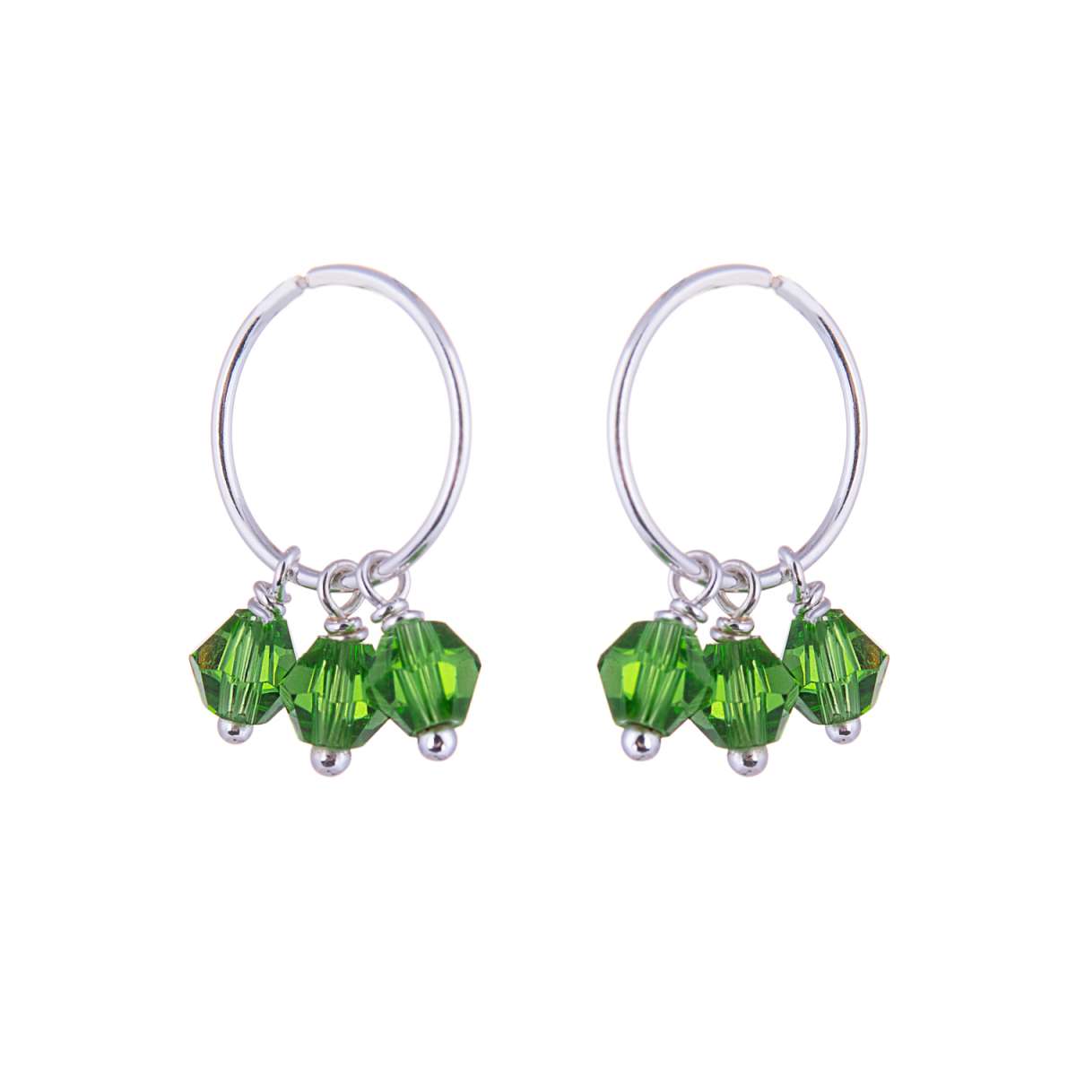 Boucles d'oreilles créoles triples en argent sterling et cristal vert de 12 mm