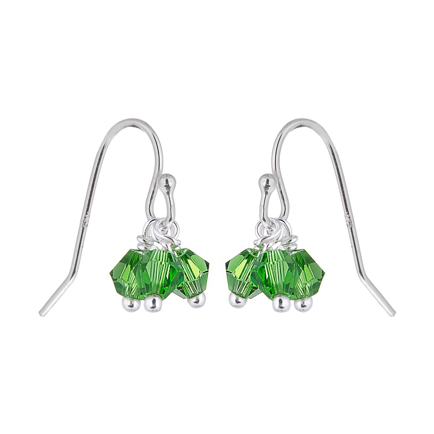 Boucles d'oreilles triples en argent sterling avec hameçon en cristal vert