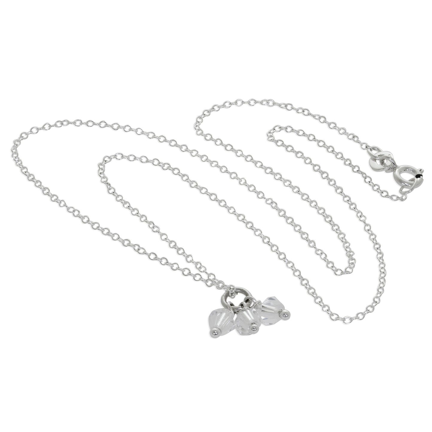 Collier triple perles en argent sterling et cristal transparent de 35 à 55 cm