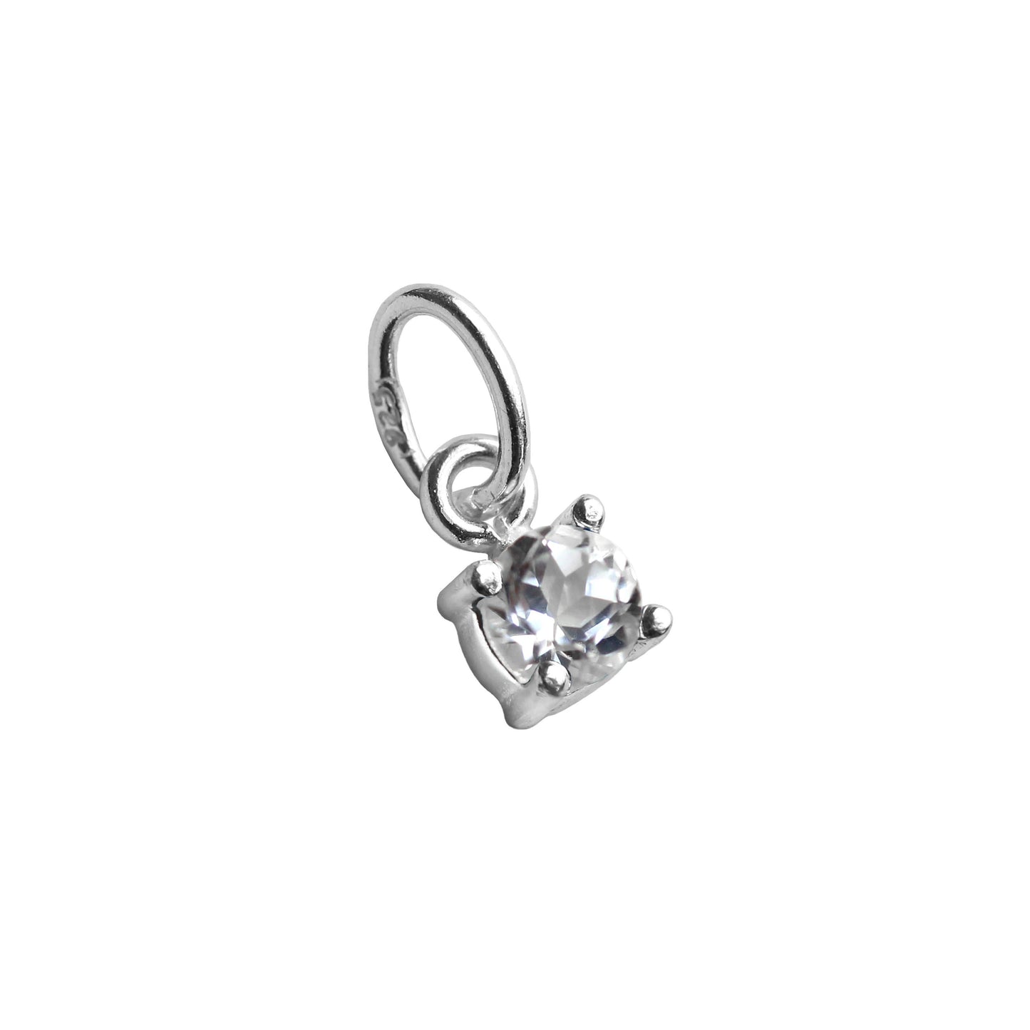 Breloque griffe en argent sterling avec zircone cubique transparent et pierre de naissance d'avril