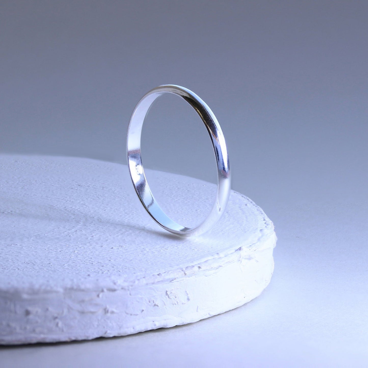 Alliance en argent sterling de très grande taille, 3 mm, en forme de D