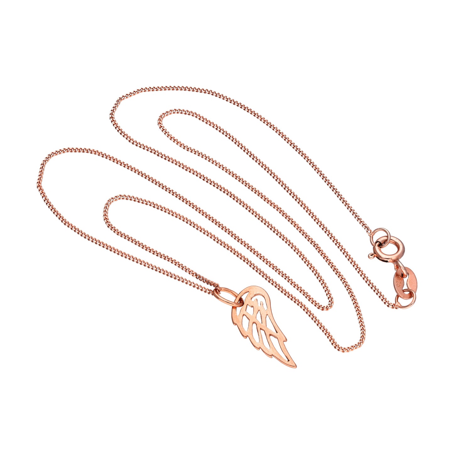 Aile d'ange ouverte en argent sterling plaqué or rose de 14 à 32 pouces