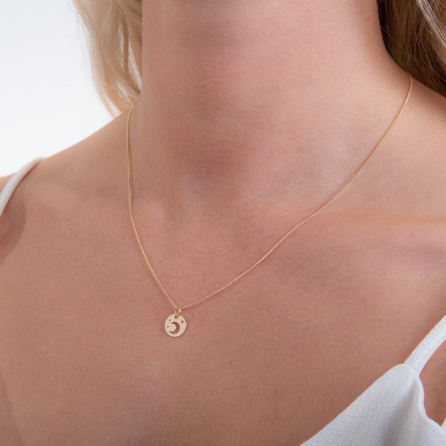 Collier plat lune et étoile en or 9 carats - 40 à 45 cm