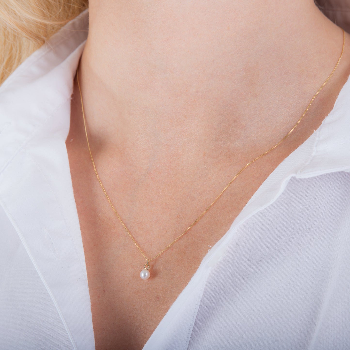 Collier de perles d'eau douce blanches de 4 mm en or 9 carats - 40 à 50 cm