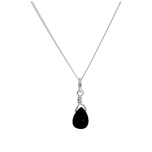 Collier en argent sterling avec perles de cristal noires en forme de larme - 14 à 32 pouces
