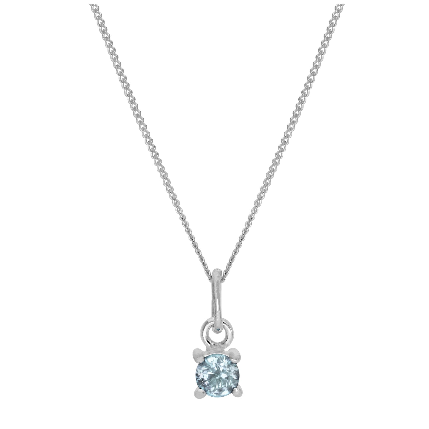 Collier en argent sterling avec aigue-marine et zircone cubique, pierre de naissance du mois de mars - 14 à 32 pouces
