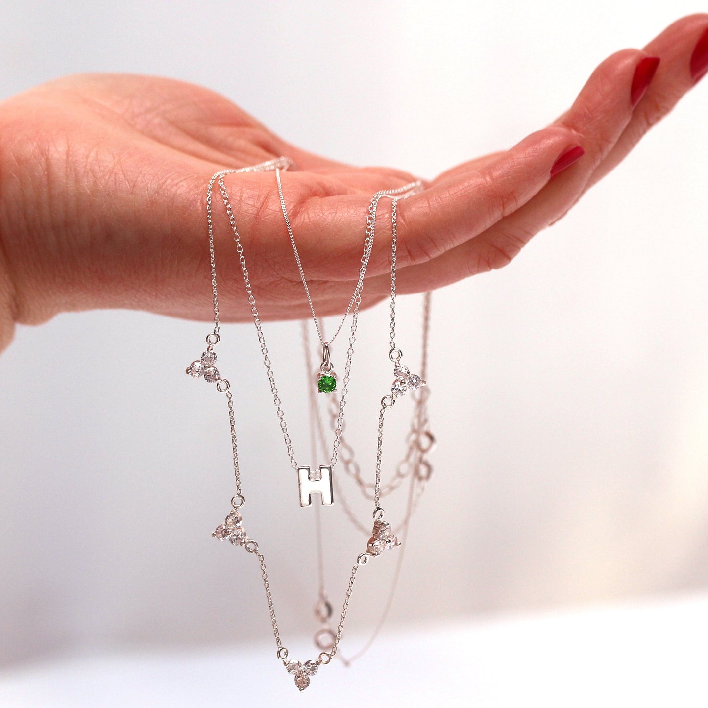 Collier de perles en argent sterling avec lettres de l'alphabet de 45 cm (A à Z)