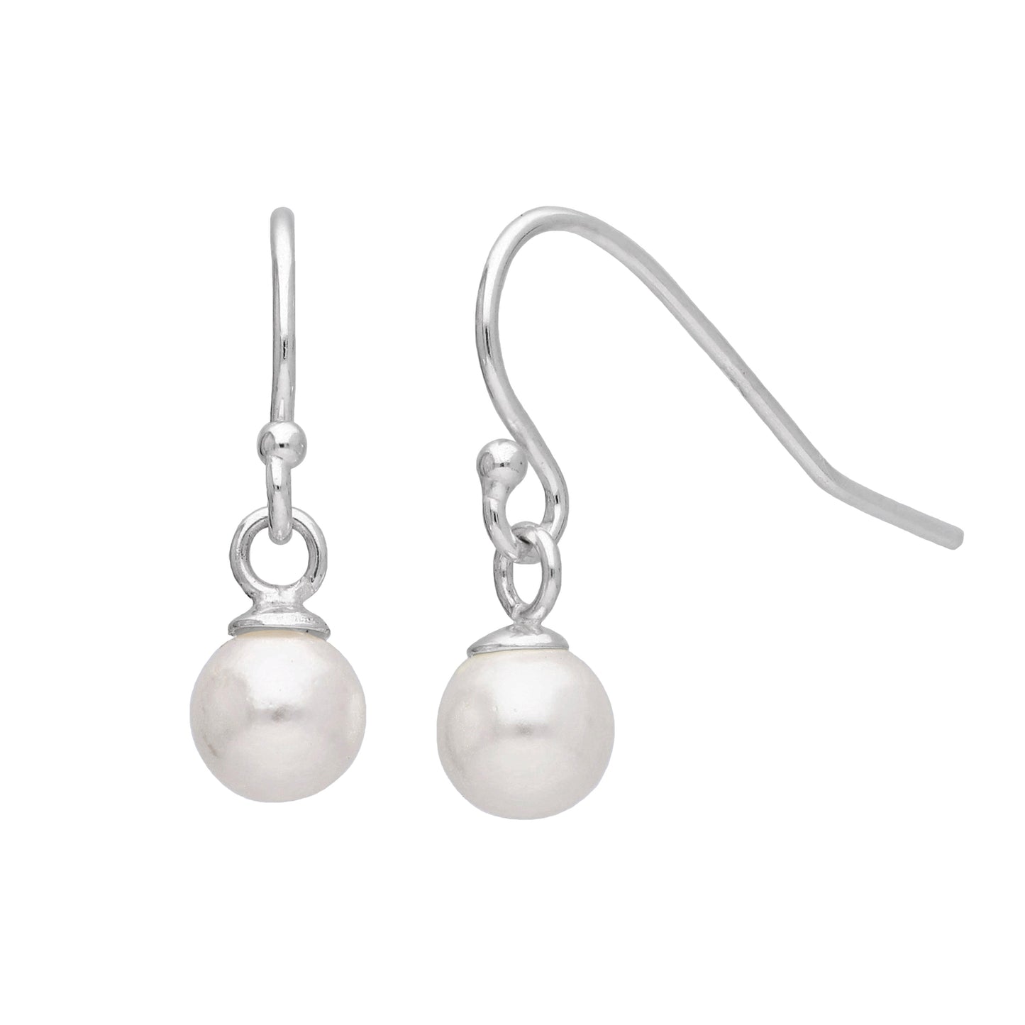 Boucles d'oreilles pendantes en argent sterling avec perles rondes de 5 mm en forme de crochet