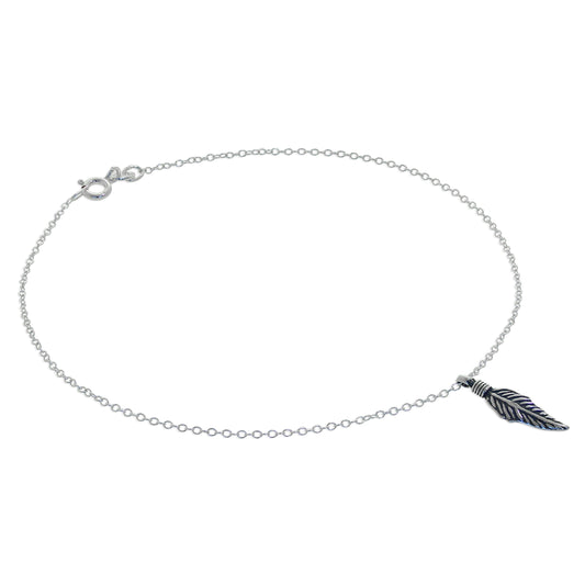 Bracelet de cheville Belcher en argent sterling avec breloque plume - 25 cm