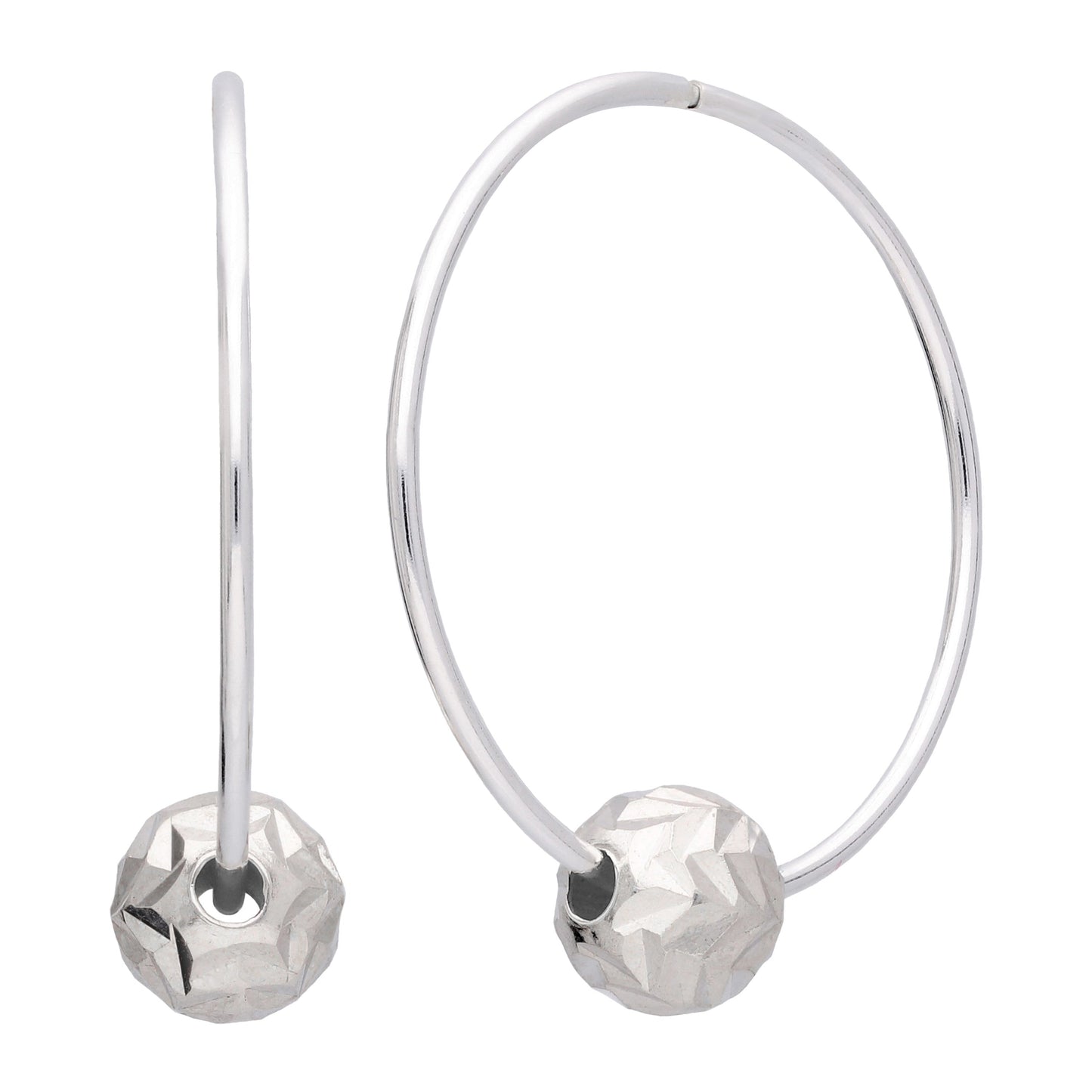 Boucles d'oreilles créoles en argent sterling de 22 mm avec perles boules taillées en chevron