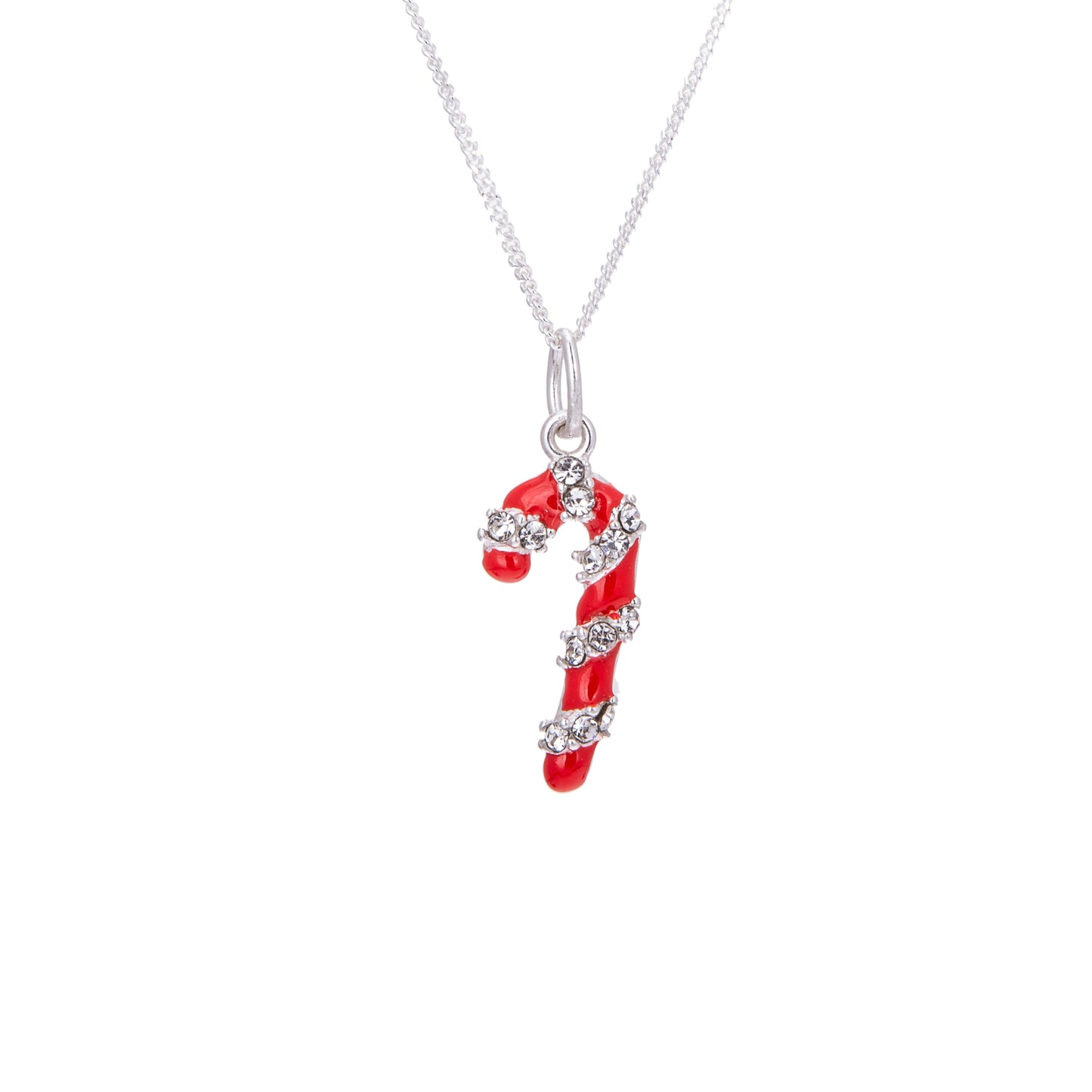 Collier en argent sterling avec zircones cubiques rouges et cannes de bonbon - 14 à 32 pouces