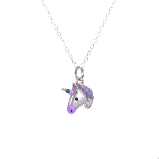 Collier en argent sterling et émail licorne - 14 à 32 pouces