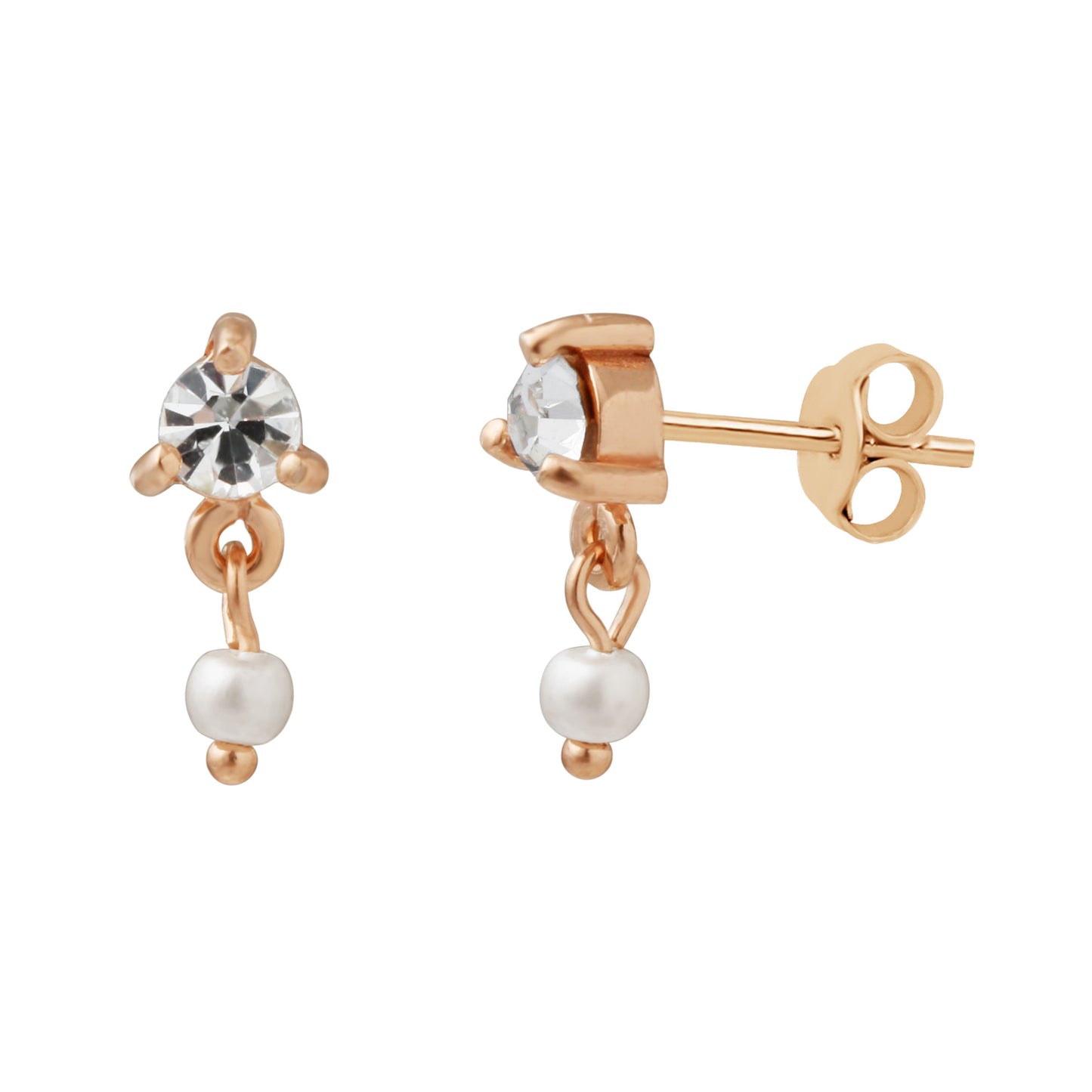 Boucles d'oreilles pendantes en argent sterling plaqué or rose avec perles en oxyde de zirconium