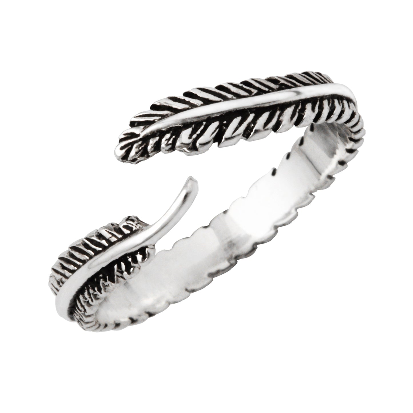 Bague réglable ouverte en argent sterling avec plume