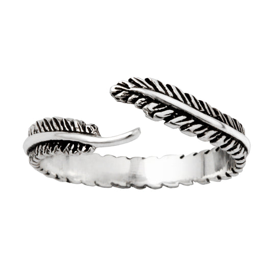 Bague réglable ouverte en argent sterling avec plume