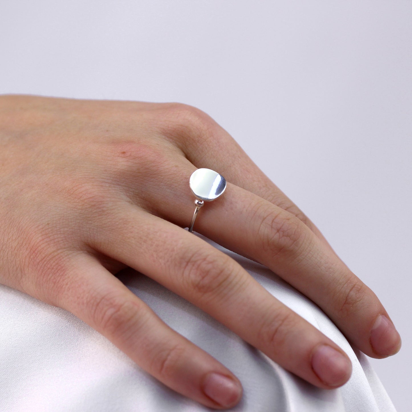 Bague réglable en argent sterling avec disque rond uni