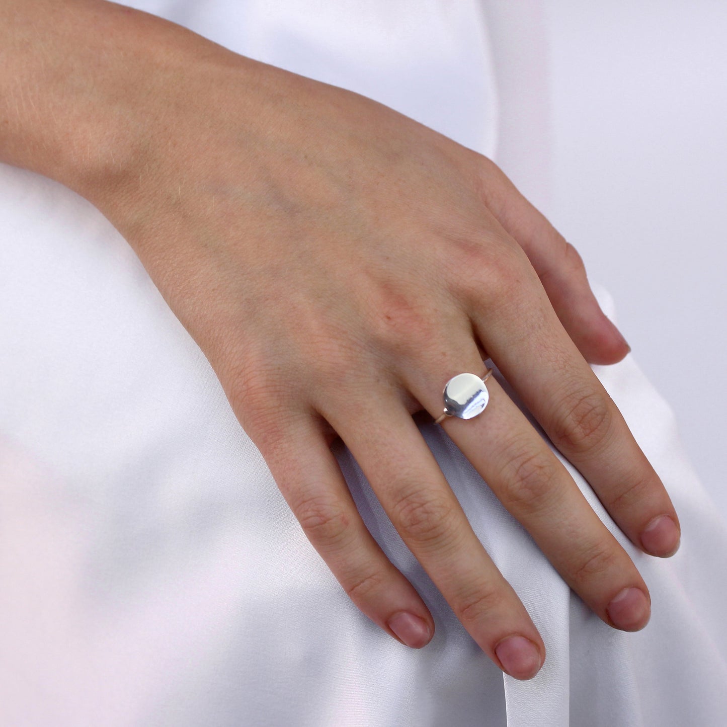 Bague réglable en argent sterling avec disque rond uni