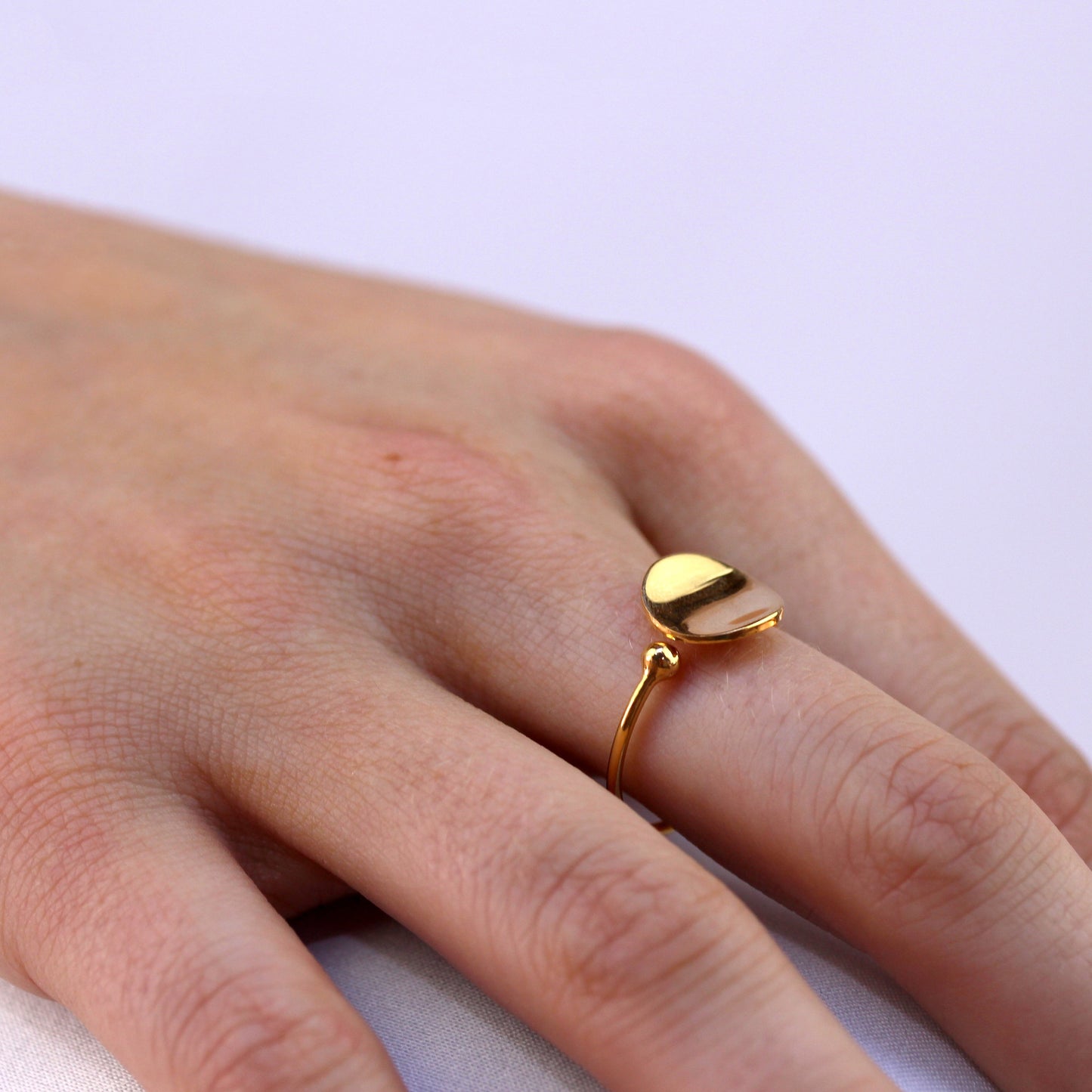 Bague ouverte réglable en argent sterling plaqué or avec disque rond