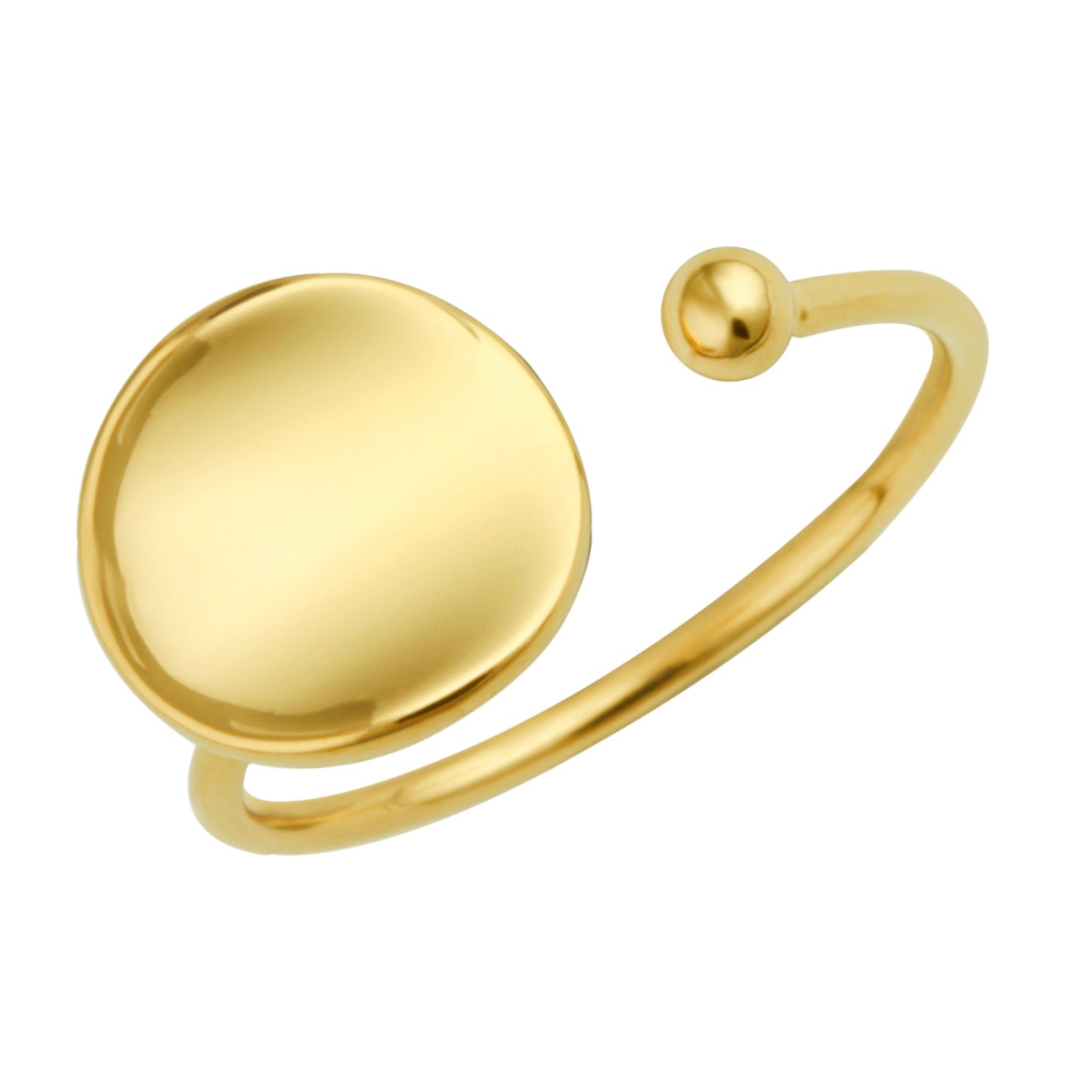 Bague ouverte réglable en argent sterling plaqué or avec disque rond