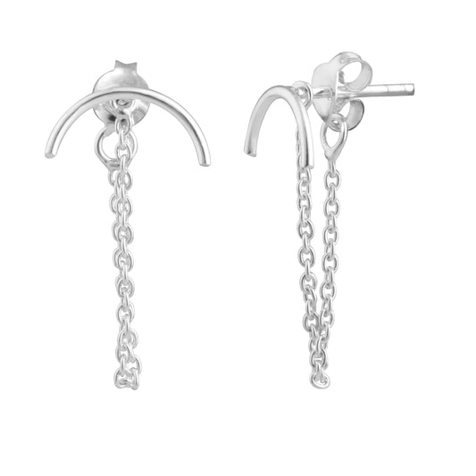 Boucles d'oreilles à tige en argent sterling avec chaîne à barre incurvée