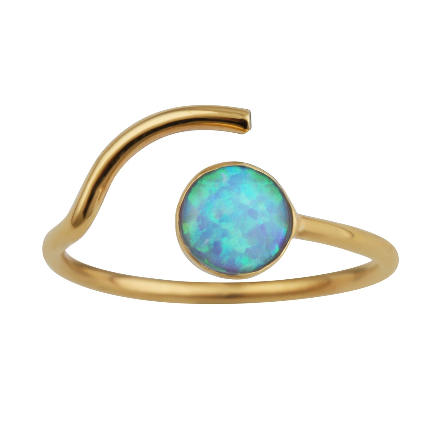 Bague ouverte réglable en argent sterling plaqué or avec fausse opale
