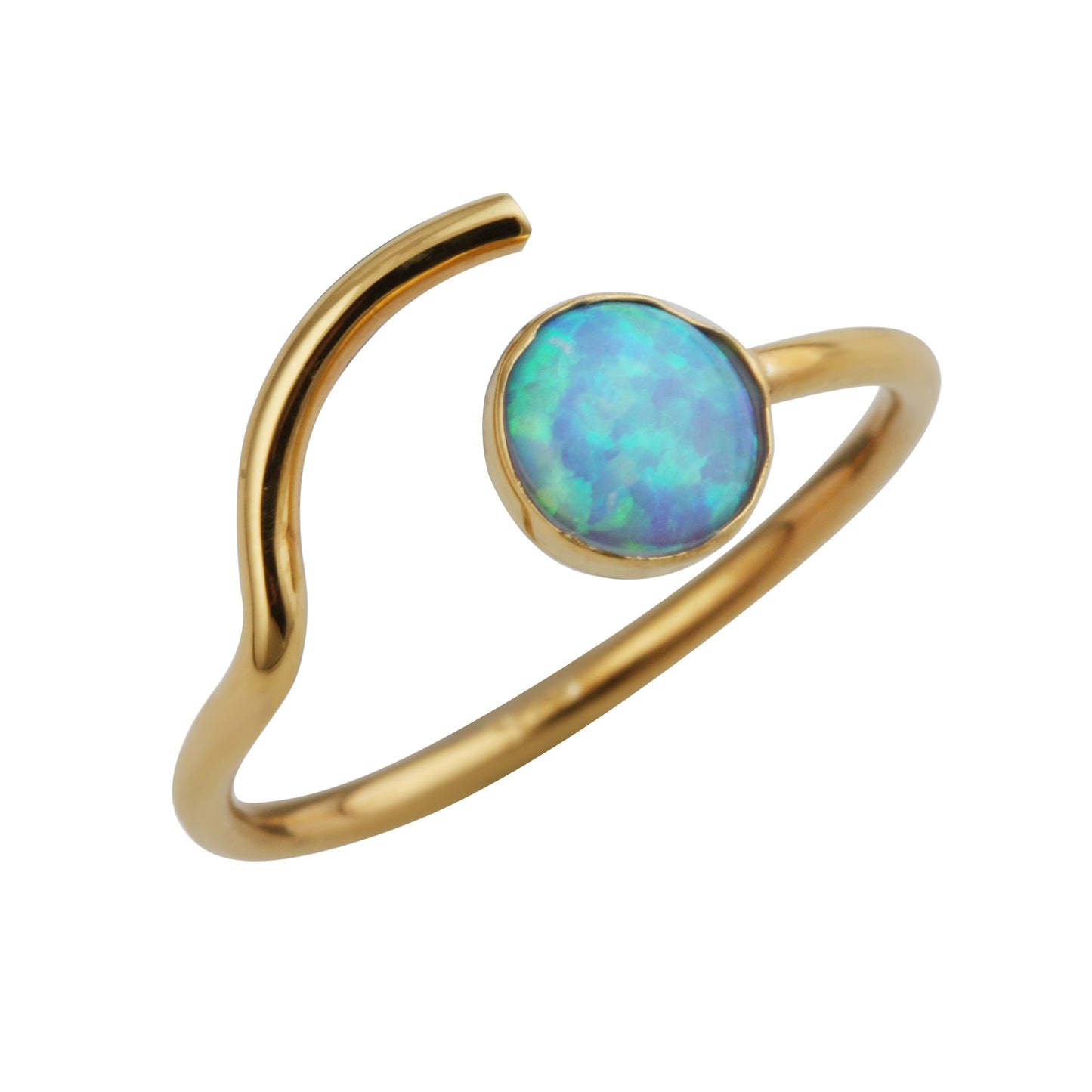 Bague ouverte réglable en argent sterling plaqué or avec fausse opale