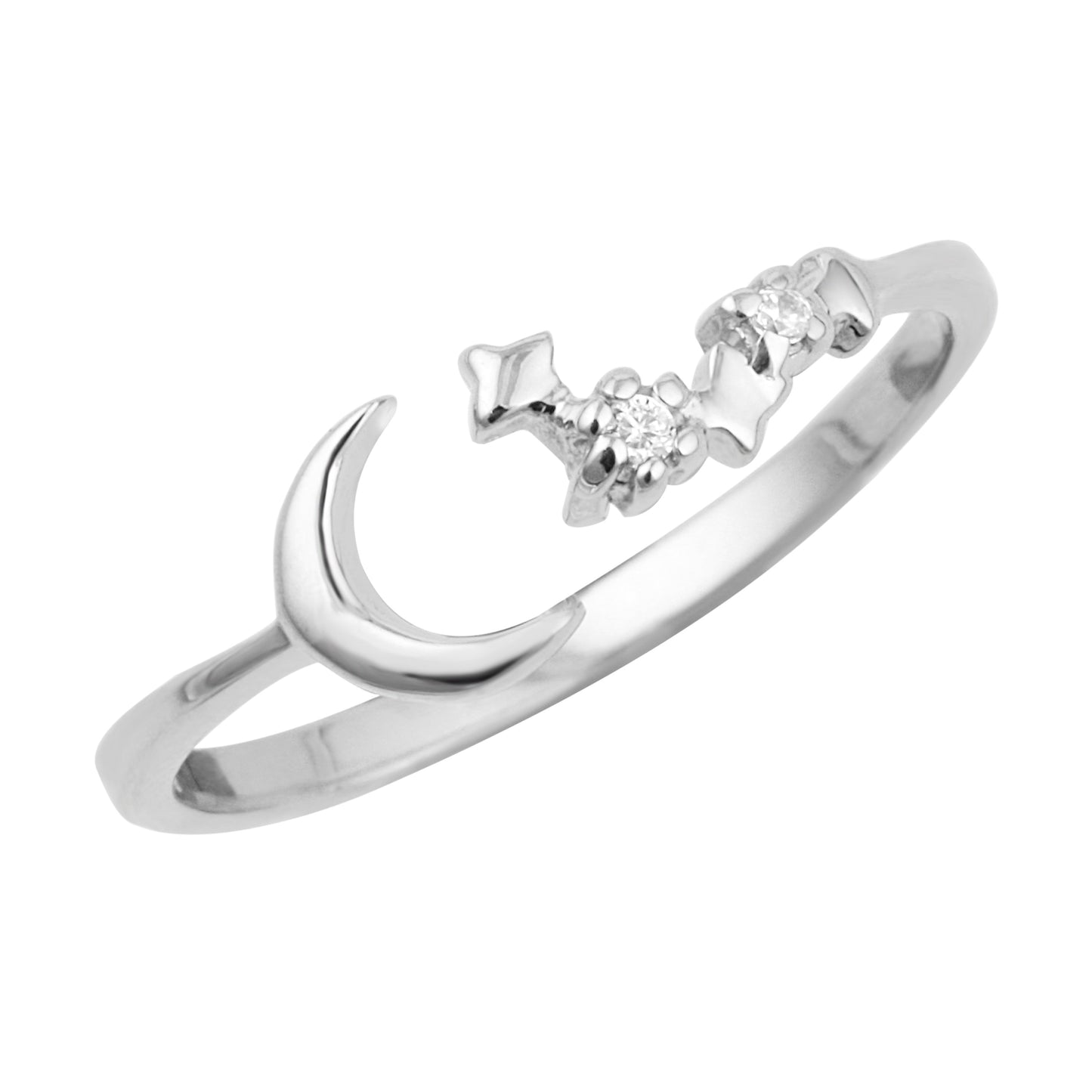 Bague ouverte réglable en argent sterling avec constellation de lune, d'étoile et de constellation