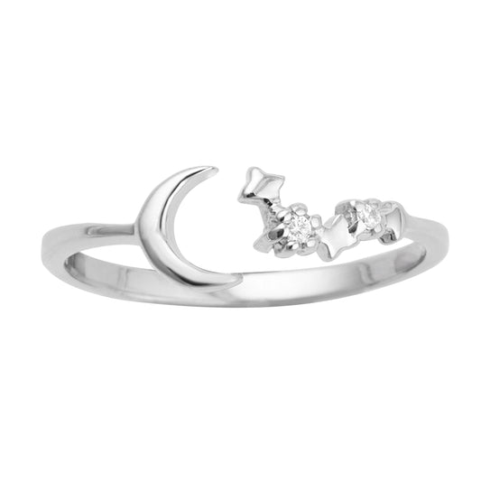 Bague ouverte réglable en argent sterling avec constellation de lune, d'étoile et de constellation