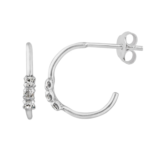 Boucles d'oreilles créoles ouvertes en argent sterling avec triple zircone cubique