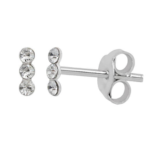 Petites boucles d'oreilles à tige en argent sterling avec triple zircone cubique transparent